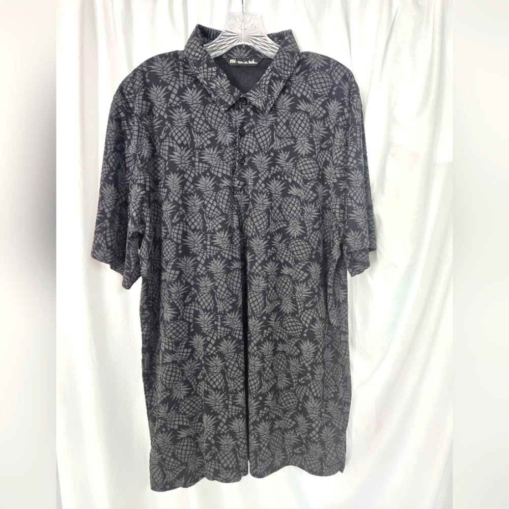 Travis Mathew Black/Gray Pineapple Design Vacation  Polo Shirt Size XXL